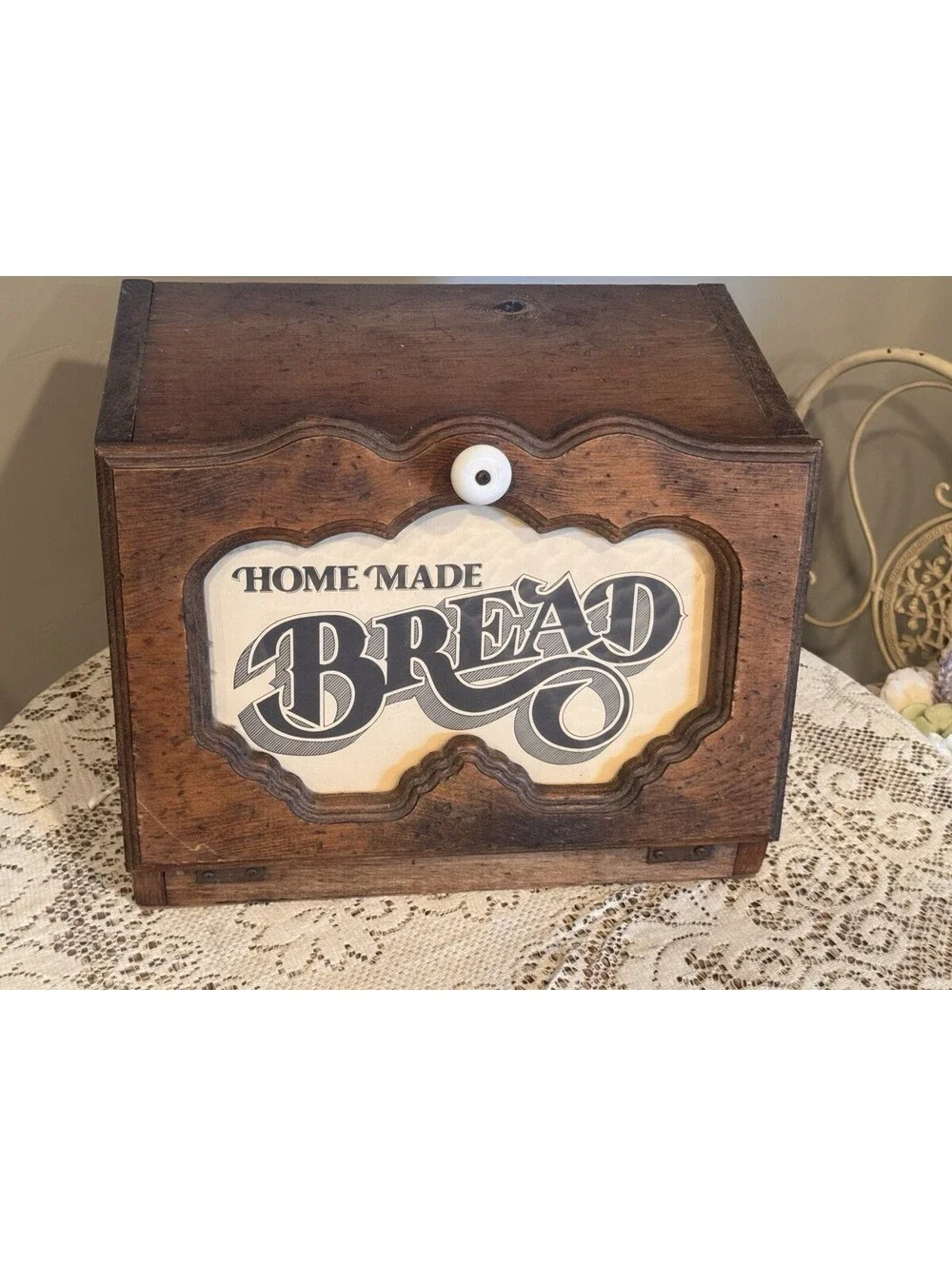 Vtg Retro Country Farmhouse Wooden Kitchen Counter Large Bread Storage Box